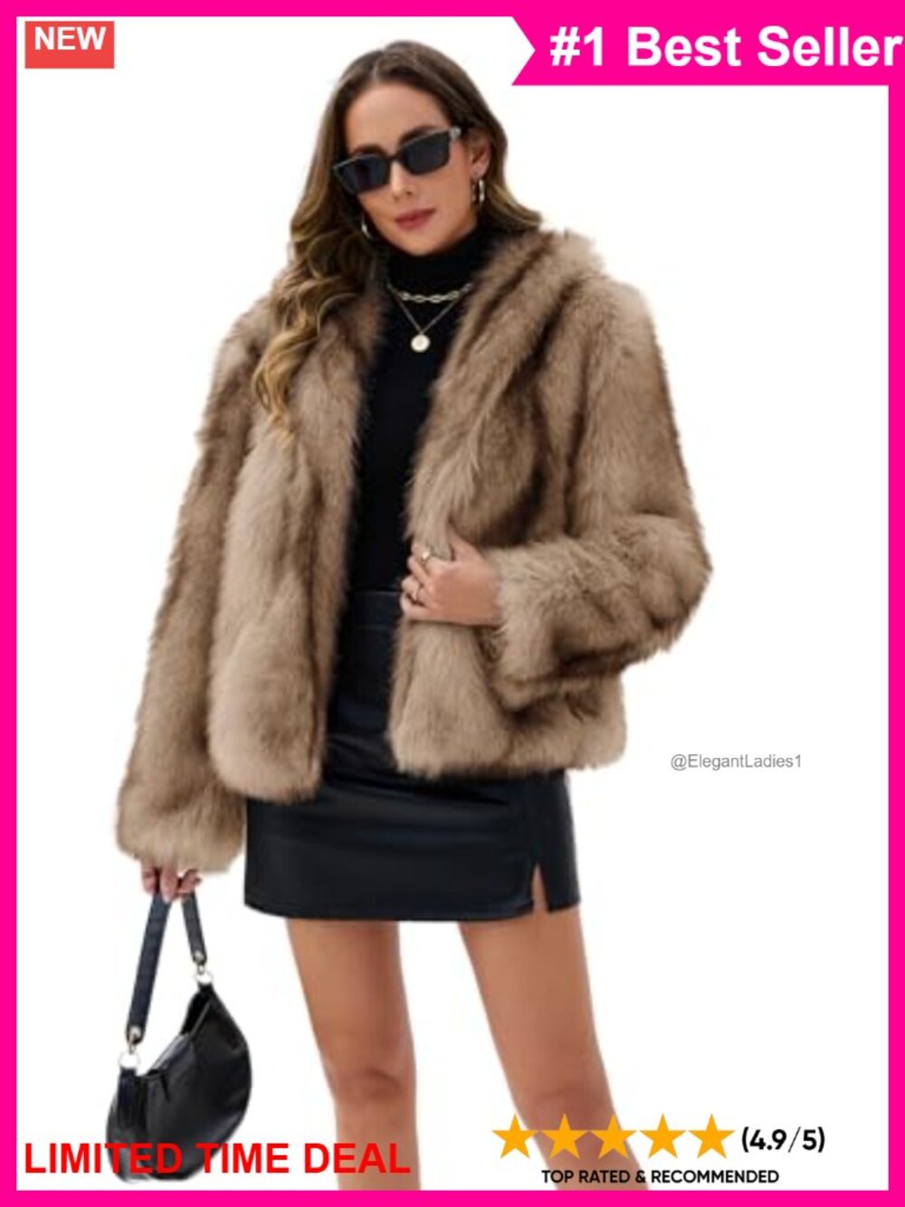 Womens Faux Fur Coat Long Sleeve Open Front Cropped Jacket